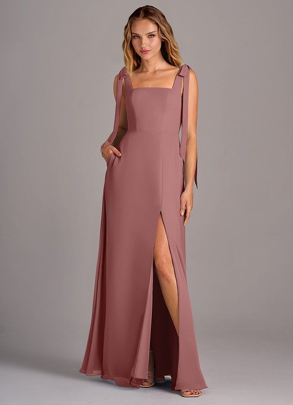 Azazie Debra Bridesmaid Dresses Desert Rose A-Line with Pockets Chiffon Convertible Dress image1