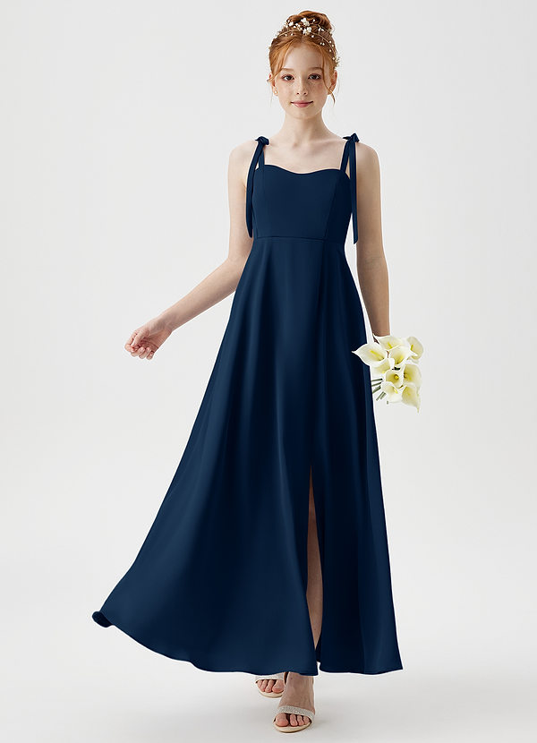 Azazie Rosey Junior Dark Navy A-Line Sweetheart Neckline Stretch Satin Dress image1