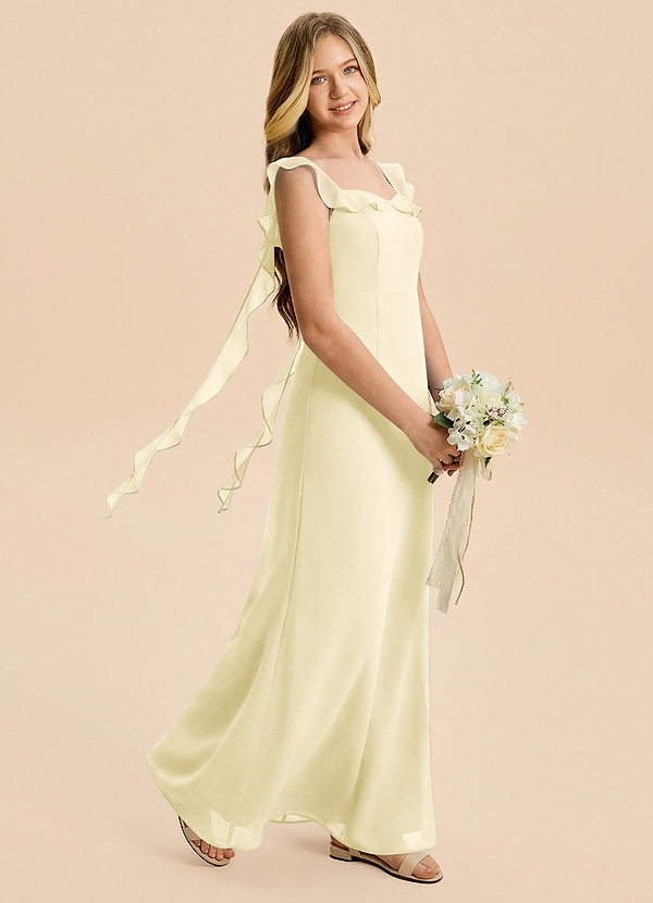 Azazie Cindy Junior Lemon Sorbet A-Line Ruched Chiffon Dress image1