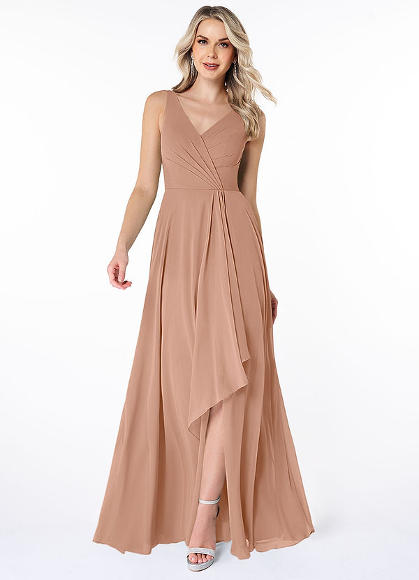 Azazie Calvi Bridesmaid Dresses A-Line Ruched Chiffon Floor-Length Dress image1
