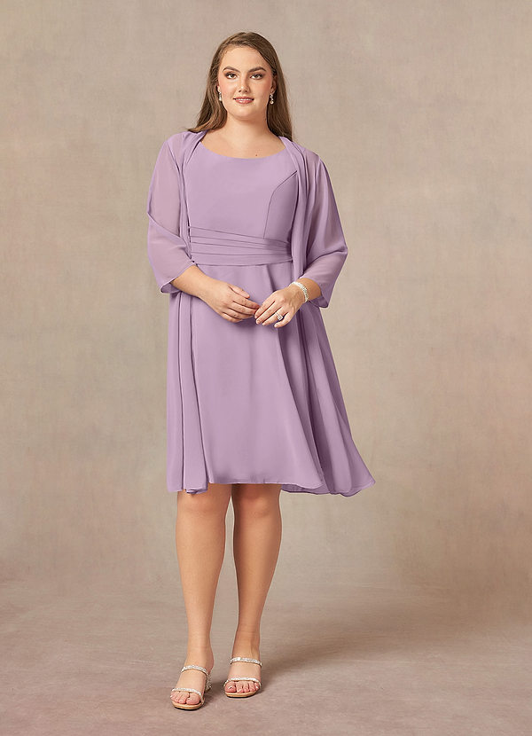 Azazie Shirley Robe Mère de la Mariée & du Marié Robe Trapèze en Mousseline de soie Plissé Scoop Glycine image1