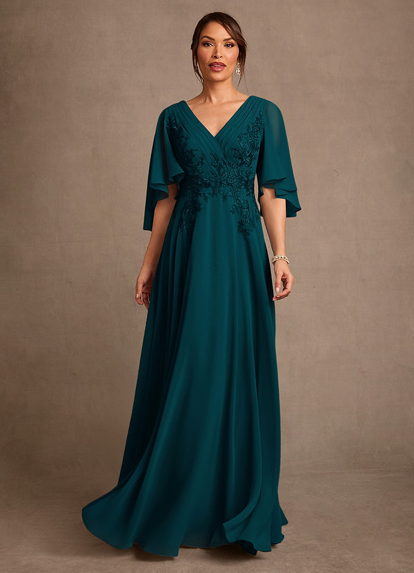 Azazie Tilda Mother of the Brides Dresses Pine A-Line Lace Chiffon Dress image1