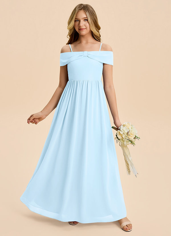 Azazie Coran Junior Vestido de Azul Cielo de Gasa de Corte en A con Vestidos sin tirantes image1
