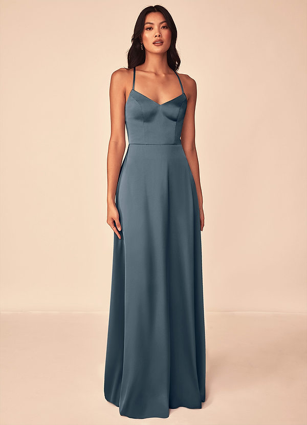Azazie Mei Brautjungfernkleider A-Linie V-Hals Stretch-Satin Kleid Zwielichtviolett image1