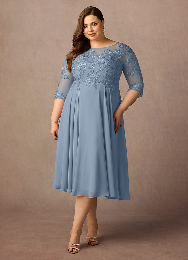 Azazie Marge Mother of the Brides Dresses Dusty Blue A-Line Scoop Lace Chiffon Dress image1