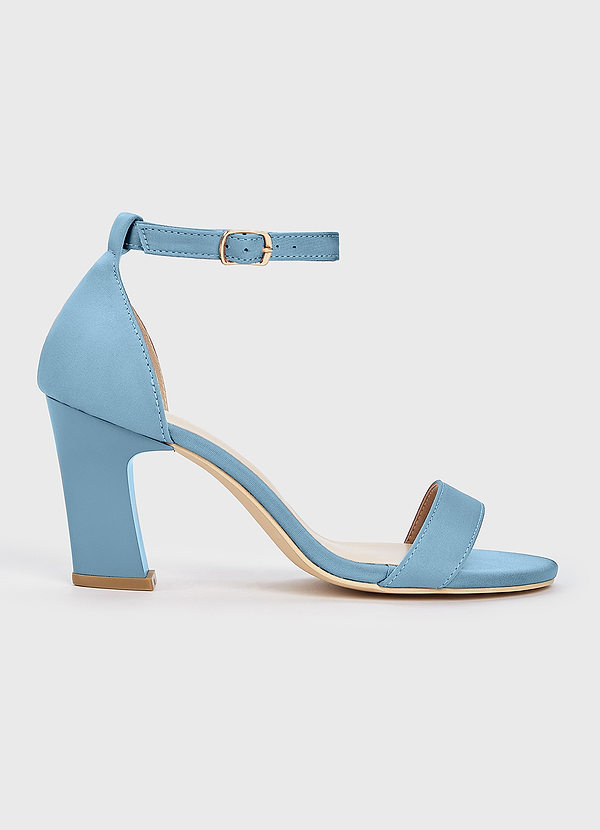 front Matching Color Stretch Satin One Strap Buckle Chunky Heel Sandals