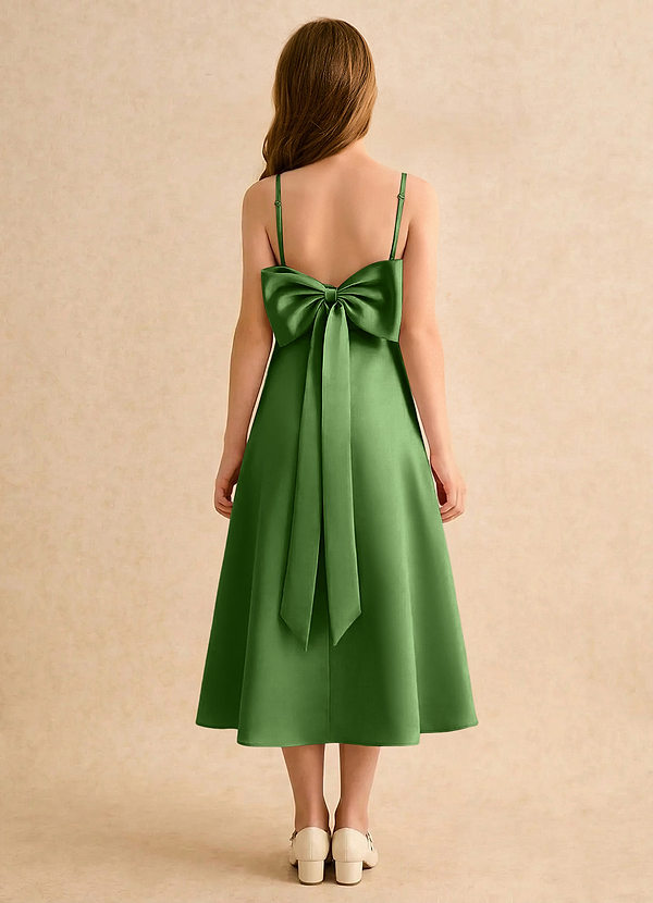 Azazie Jaella Girls Formal Sukienki dla dziewczynek sypiących kwiaty Linia A Pofałdowany Matowy satynowy Długość herbaty Sukienka image1