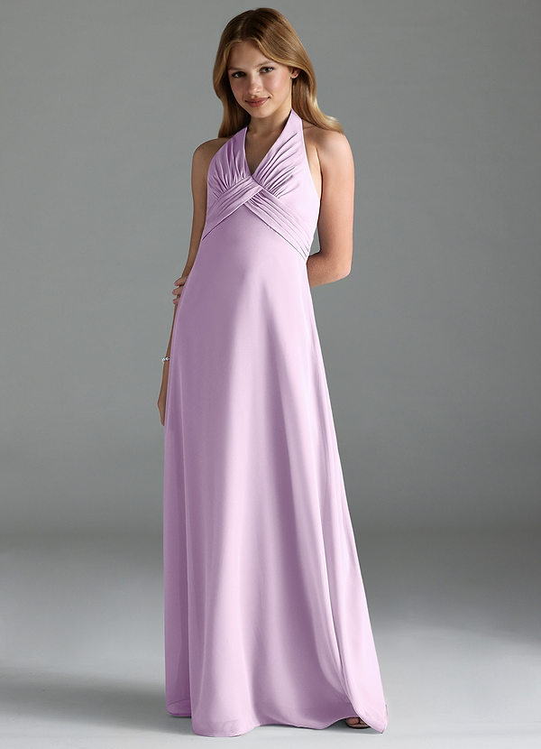Azazie Tessie Junior A-Linie Plissee Chiffon Kleid Frostiges Flieder image1