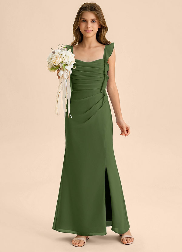 Azazie Jessamine Junior Olive Mermaid Sweetheart Neckline Chiffon Dress image1
