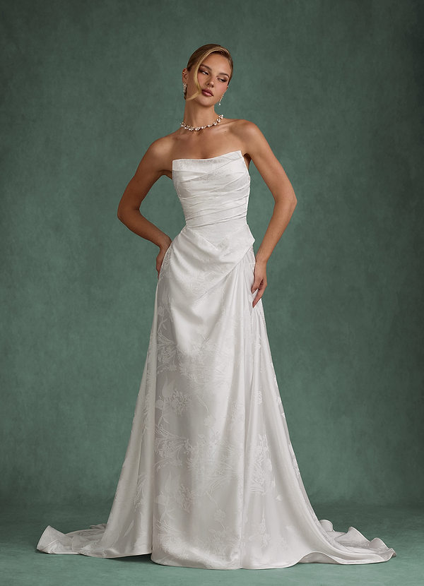 Azazie Tempest Wedding Dresses Diamond White A-Line Strapless Floral Jacquard Dress image1