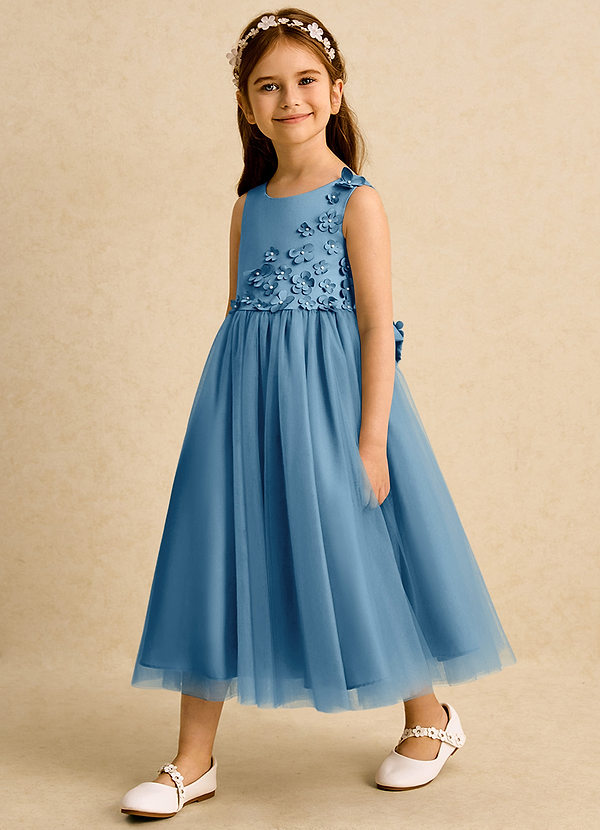 Azazie Malva Vestidos de Niña de Flores Vestido de Azul Acero de Tul de Princesa con Lazo image1
