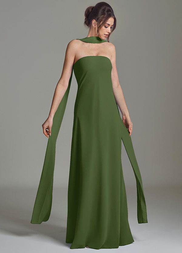 Azazie Ilana Robes Demoiselle d'honneur Robe Trapèze en Mousseline de soie Sans bretelles Olive image1