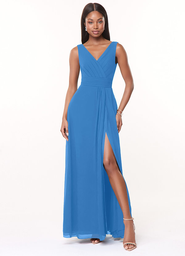 Azazie Karina Bridesmaid Dresses Blue Jay A-Line Pleated Chiffon Dress image1