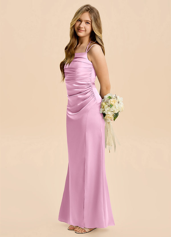 Azazie Nova Junior Candy Pink Sheath Pleated Stretch Satin Dress image1