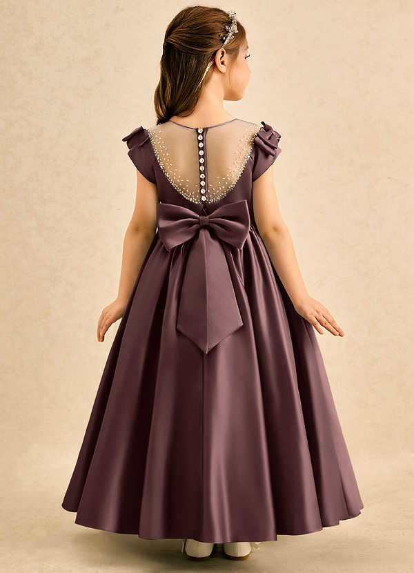 Azazie Toffee Sukienki dla dziewczynek sypiących kwiaty Suknia balowa Ukłon Matowy satynowy Długość kostki Sukienka image1