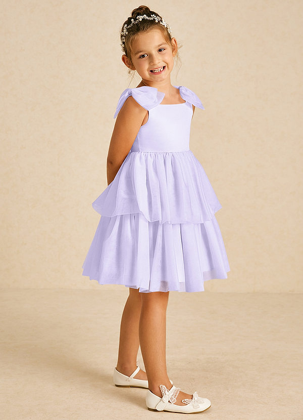 Azazie Vanellope Vestidos de Niña de Flores Vestido de Lila de Tul de Corte En A con Lazo image1