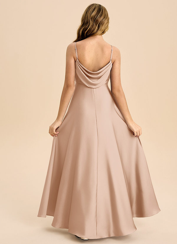 Azazie Bug Junior Robe Trapèze en Satin extensible Plissée Rose Perle image1