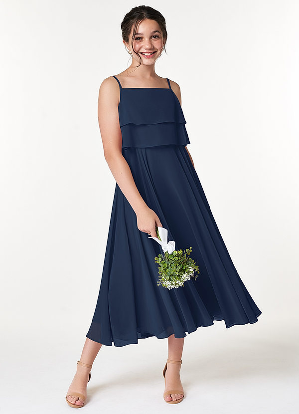 Azazie Ensley Junior Dark Navy A-Line Pleated Chiffon Dress image1