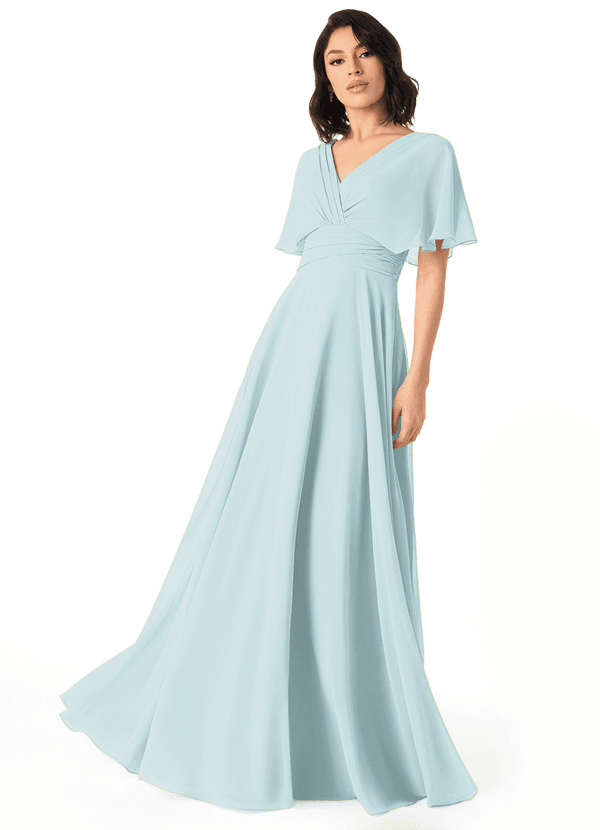 Azazie Pamela Bridesmaid Dresses Mist A-Line V-Neck Pleated Chiffon Dress image1