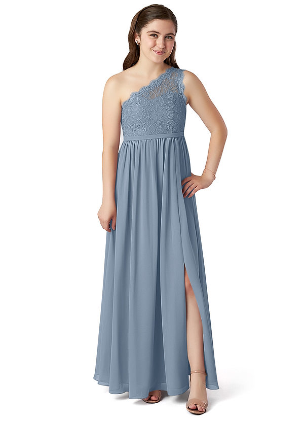 Azazie Demi Junior Dusty Blue Pleated Chiffon Dress image1