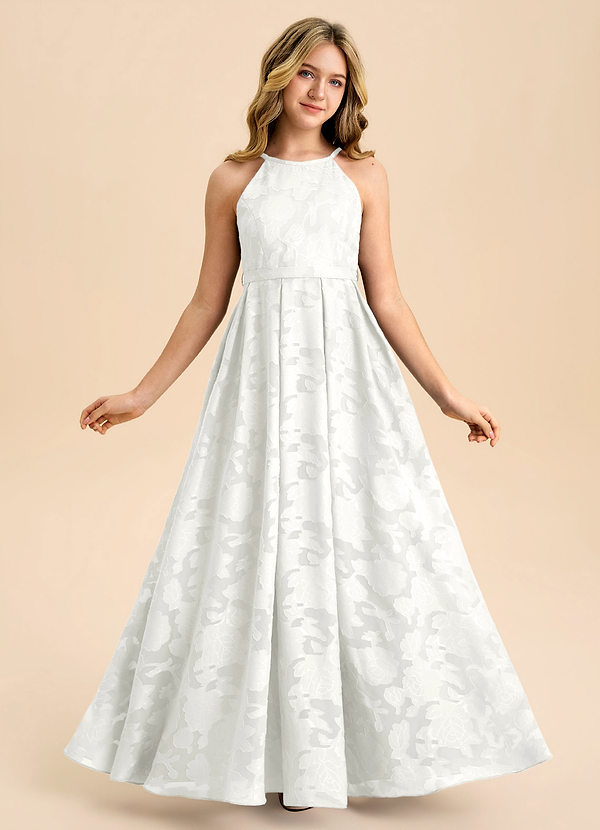 Azazie Arianthe Junior Abito A-Line in Floral Burnout Plissettato Bianca image1