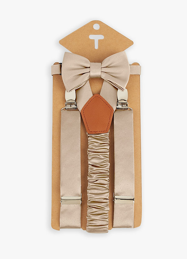 front Boy's Matching Matte Satin Bow Tie & Suspenders Set