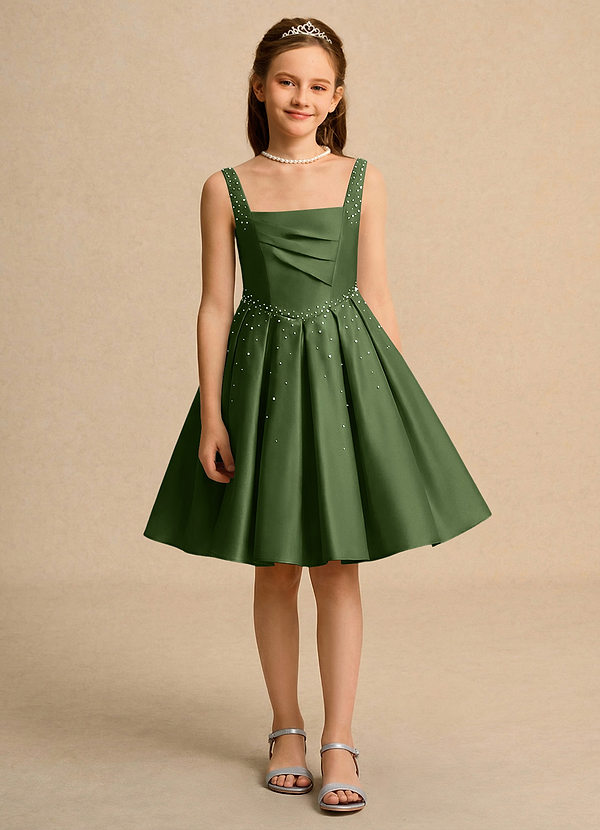 Azazie Jello Blumenkinder Kleider Ballkleid Plissee Matte Satin Kleid Olivgrün image1