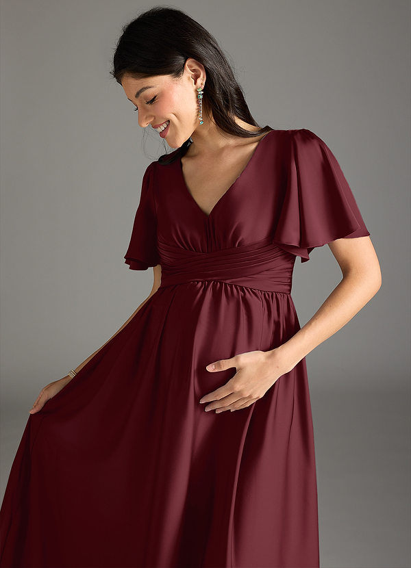 Azazie Verna Brautjungfernkleider für Schwangere A-Linie Gestreift Stretch-Satin Bodenlänge Kleid image1