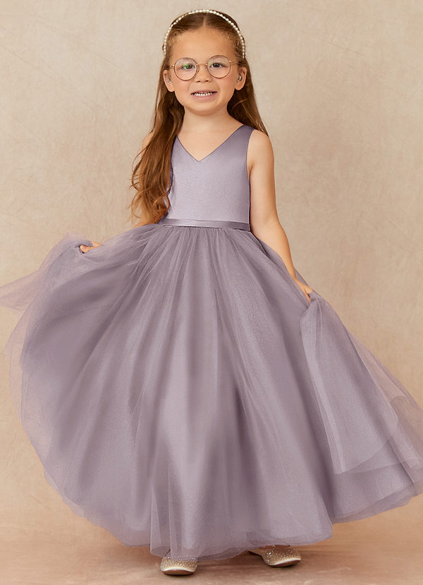 Azazie Marybell Flower Girl Dresses Dusk A-Line Bow Tulle Dress image1