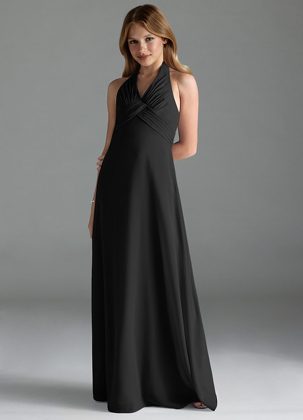 Azazie Tessie Junior Black A-Line Pleated Chiffon Dress image1