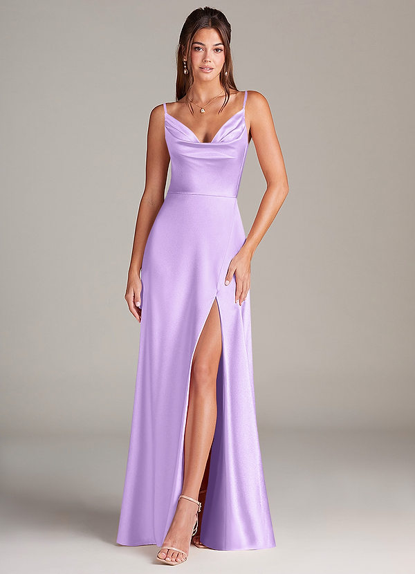 Azazie Sarella Bridesmaid Dresses Lilac A-Line Pleated Stretch Satin Dress image1