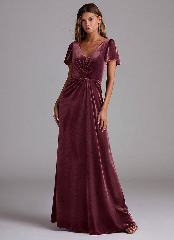 Azazie Soren Bridesmaid Dresses Raspberry A-Line Velvet Dress image1