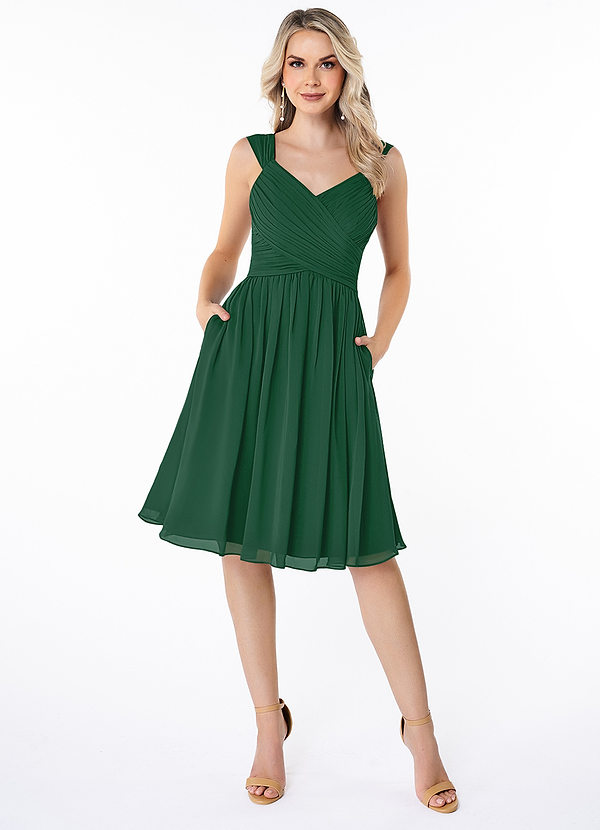 Azazie Angie Bridesmaid Dresses Dark Green A-Line Corset Chiffon Dress image1