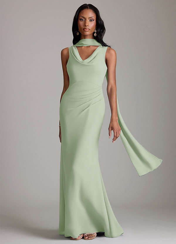 Azazie Linelle Bridesmaid Dresses Dusty Sage Mermaid Pleated Chiffon Dress image1