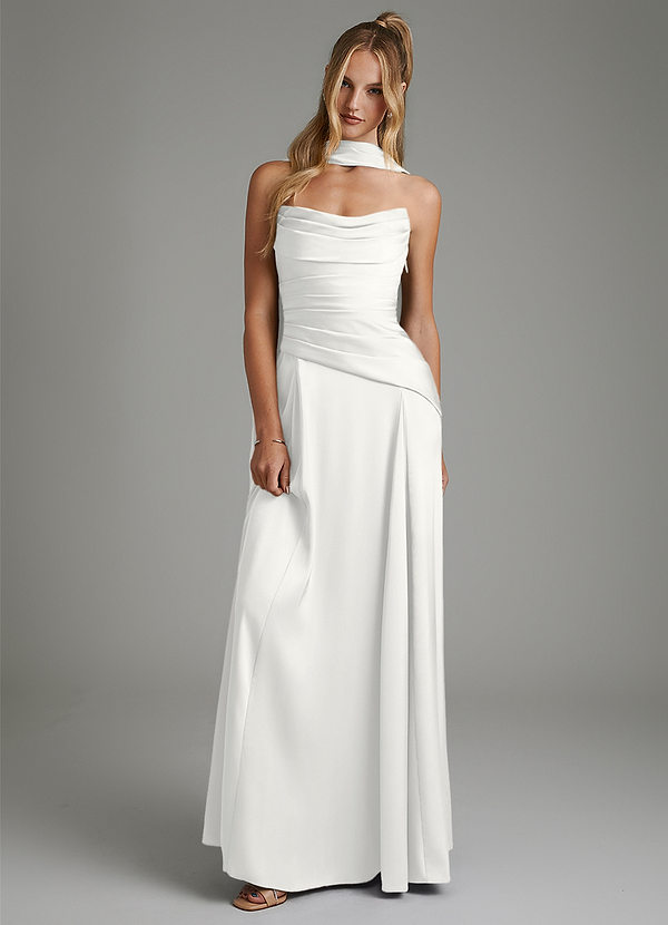 Azazie Gabriela Bridesmaid Dresses White A-Line Corset Stretch Satin Dress image1