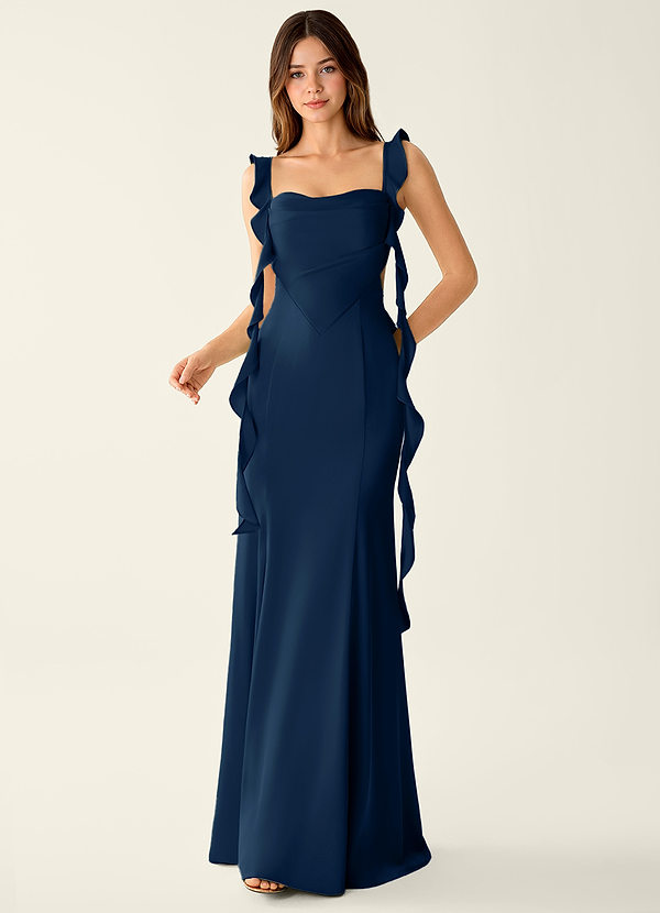 Alessia Belle Marine Satijnen galajurk met vetersluiting op de rug image1