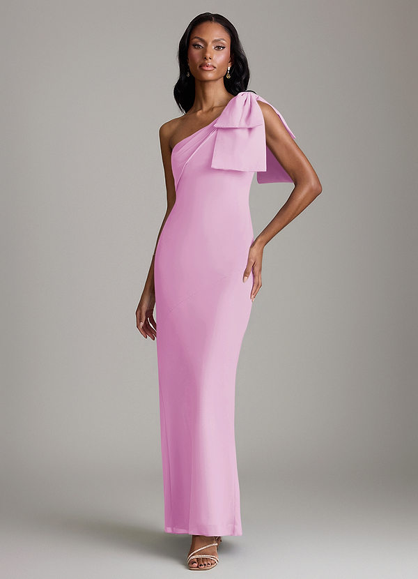 Azazie Yuanna Bridesmaid Dresses Candy Pink Mermaid One Shoulder Chiffon Dress image1