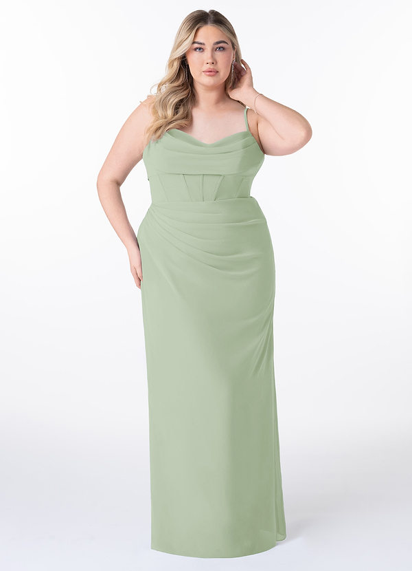 Azazie Mai Bridesmaid Dresses Dusty Sage Sheath Pleated Chiffon Dress image1