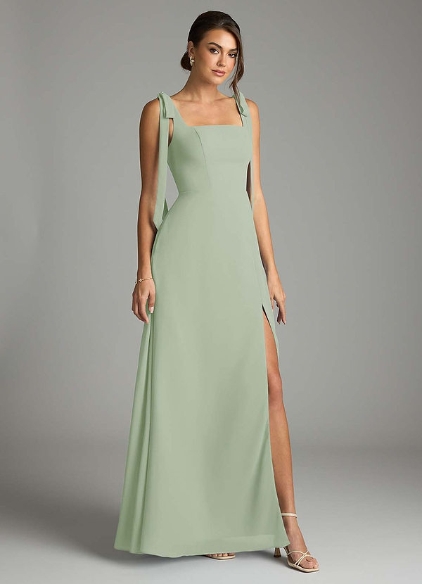 Azazie Debra Robes Demoiselle d'honneur Robe Trapèze Convertible en Mousseline de soie avec poches Vert Sauge image1