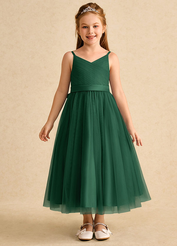 Azazie Patootie Vestidos de Niña de Flores Vestido de Verde Oscuro de Tul de Corte En A con Tirante Espagueti image1
