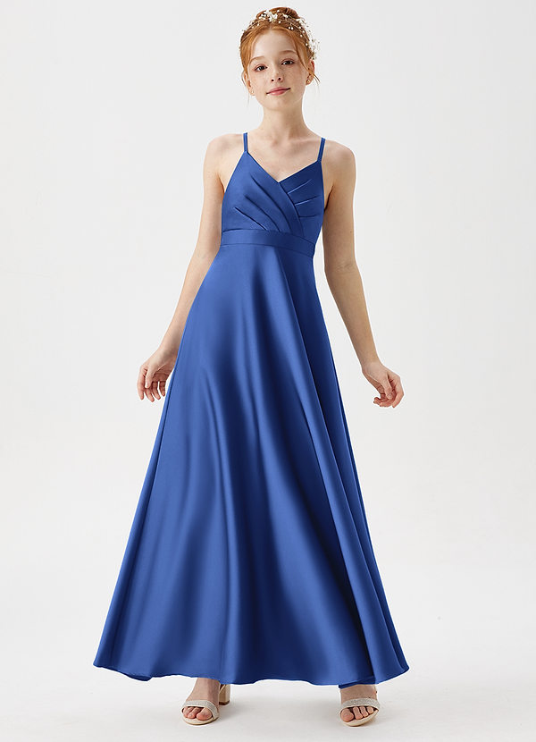 Azazie Avelina Junior A-Linie Plissee Stretch-Satin Kleid Königsblau image1