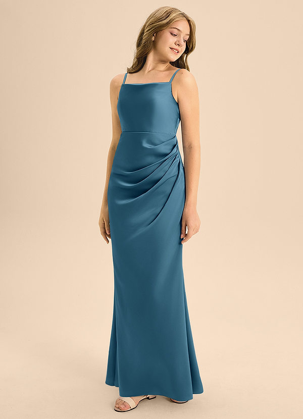 Azazie Renna Junior Robe Trapèze en Satin extensible Plissée Bermude image1