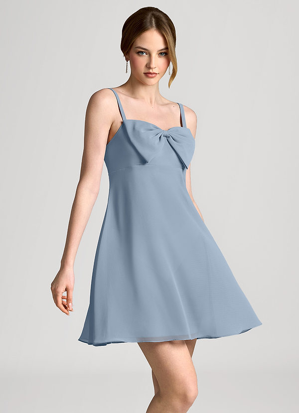 front Stoffig Blauw Chiffon mini slipjurk met strik