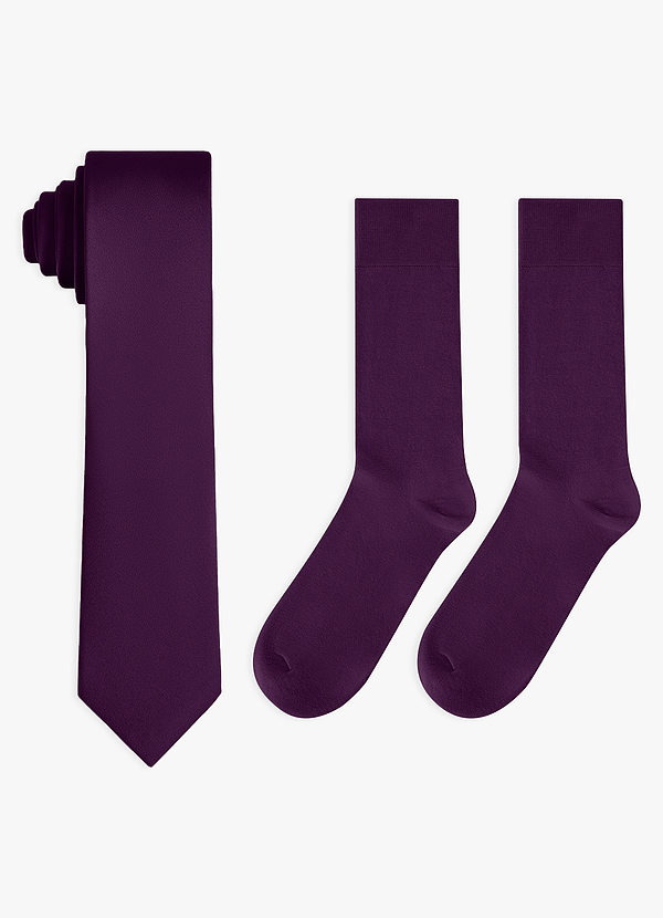 front Conjunto de corbata fina de satén elástico y calcetines de algodón a juego
