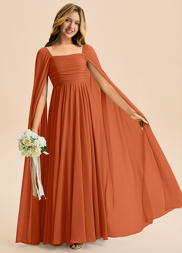 Azazie Calista Junior Burnt Orange A-Line Pleated Chiffon Dress image1