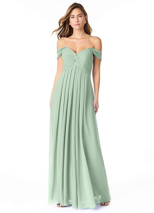 Azazie Kaitlynn Robes Demoiselle d'honneur Robe Empire Convertible en Mousseline de soie Gerafft Agave image1