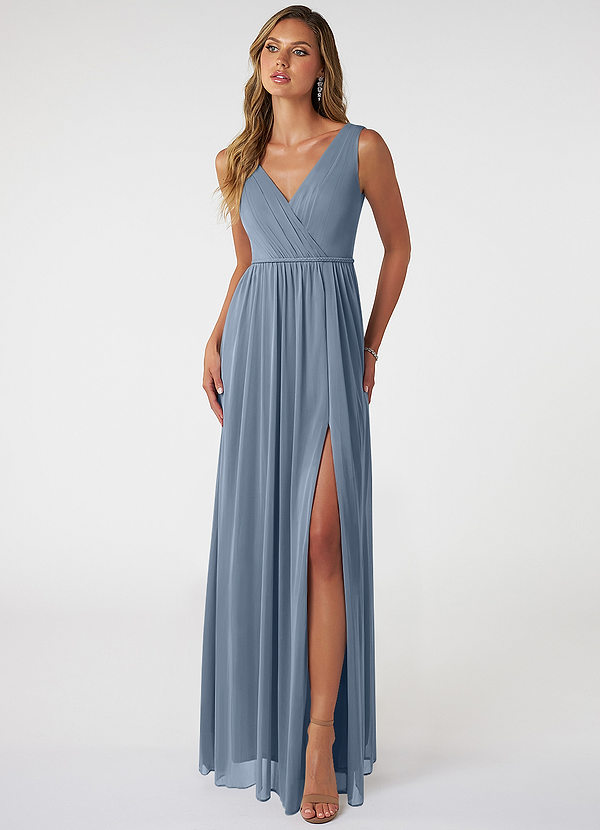 Azazie Tanicia Brautjungfernkleider A-Linie V-Hals Gefaltet Gittergewebe Kleid Zwielichtviolett image1