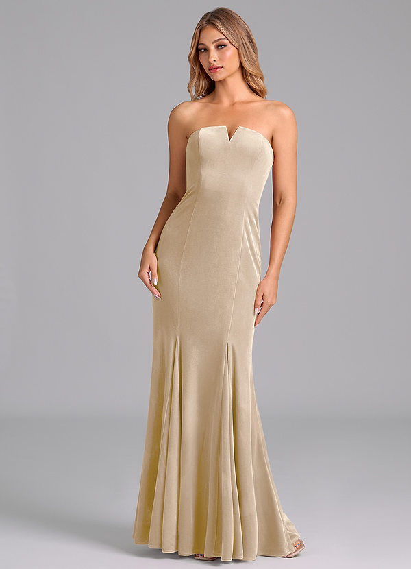 Azazie Yinnie Robes Demoiselle d'honneur Robe Sirène Convertible en velours Sans bretelle Champagne image1