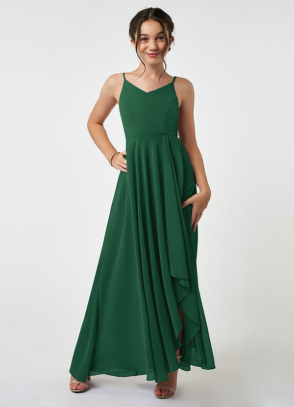 Azazie Collette Junior A-Linie Gestreift Chiffon Kleid Dunkelgrün image1