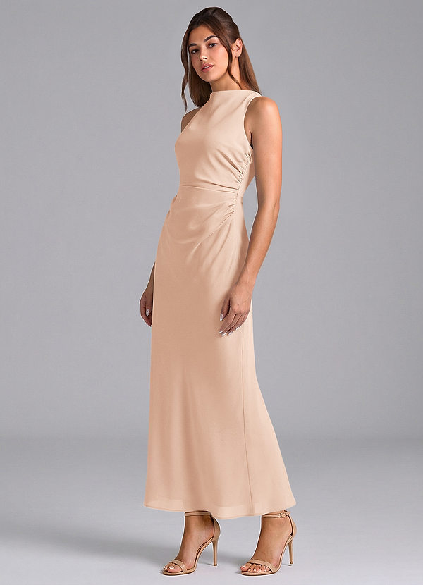 Azazie Evadne Bridesmaid Dresses English Rose Sheath Pleated Chiffon Dress image1